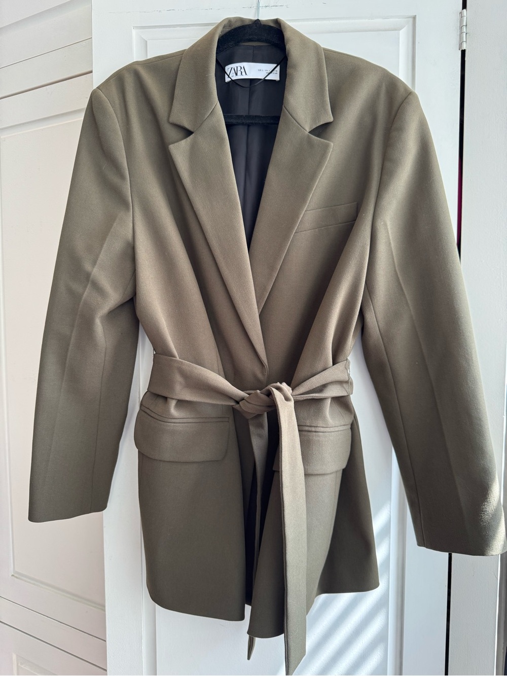 Zara Olive Belted Tailored Blazer